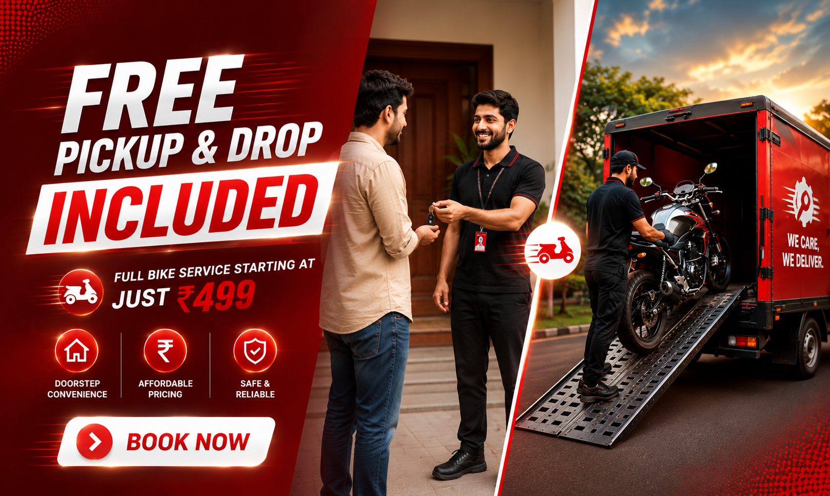 MotronX bike service in Hyderabad with technicians performing motorcycle repair and maintenance