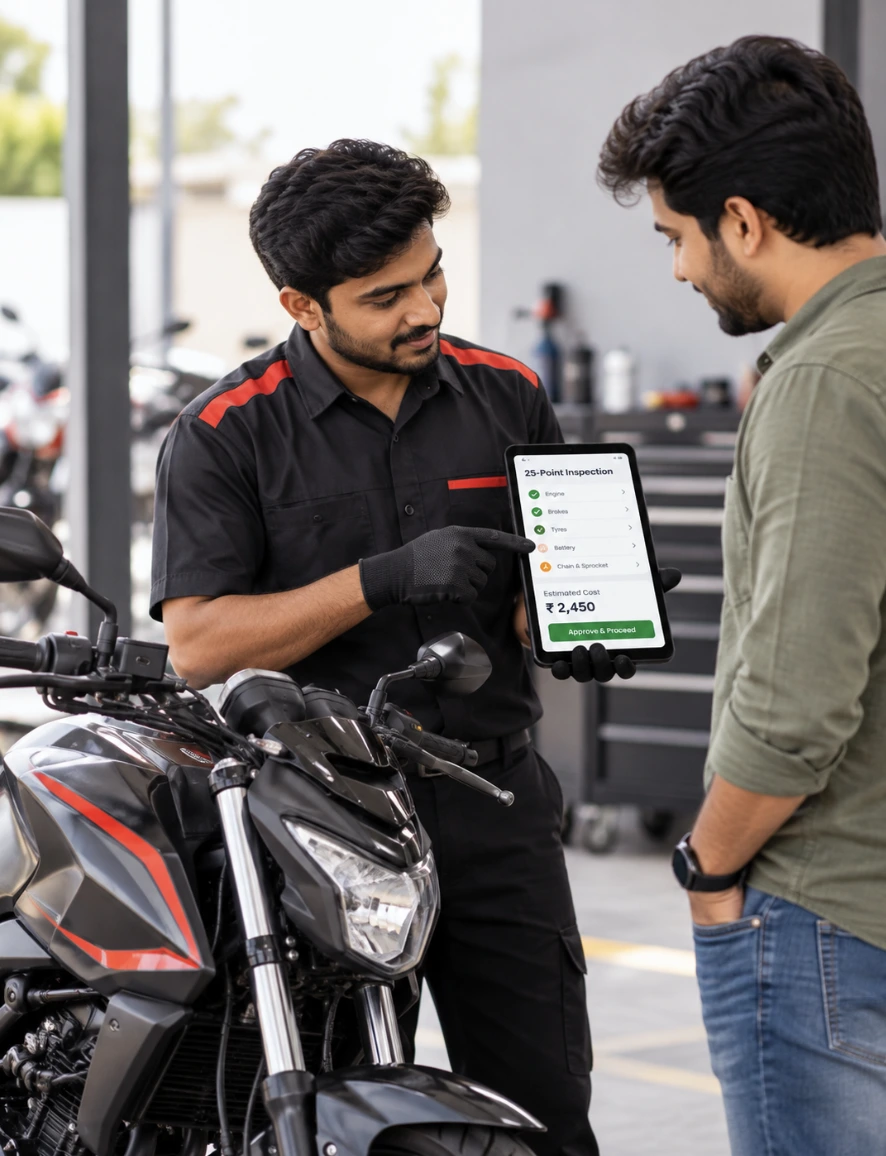Step 3: Live 25-point inspection & digital estimate approval right in front of you.